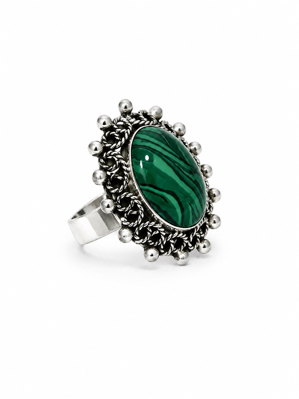 Green Stone Silver Statement Ring